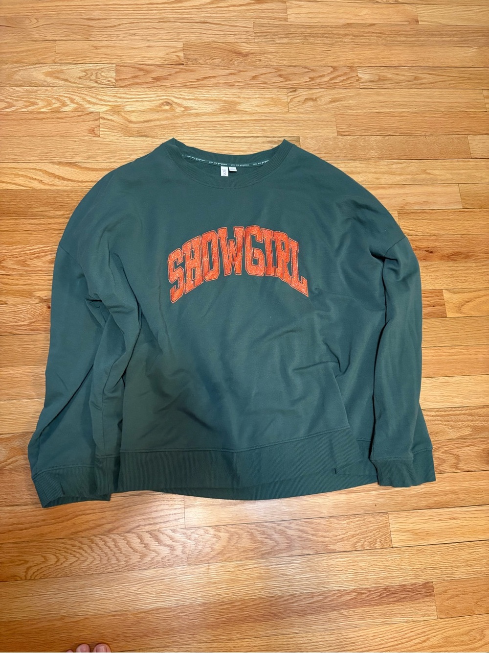 Taylor Swift Life of a Showgirl Green Crewneck Sweatshirt with Orange Sparkle